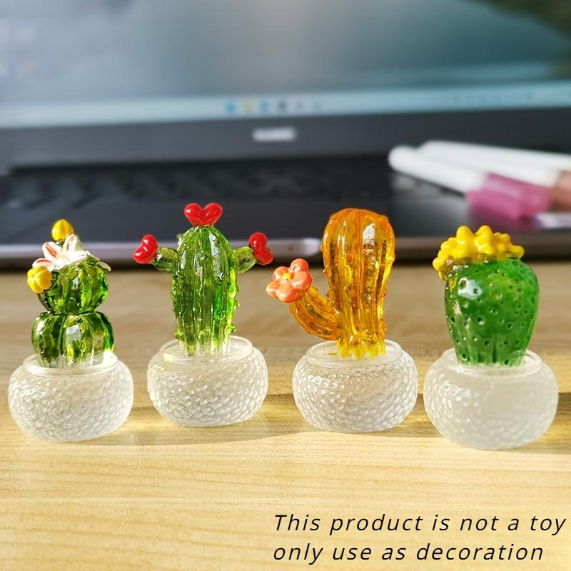 4pcs Miniature Cactus Set - Adorable Resin with Transparent Pots - Perfect Car Dashboard, Home & Office Desk Decorations for Adding Greenery Touch