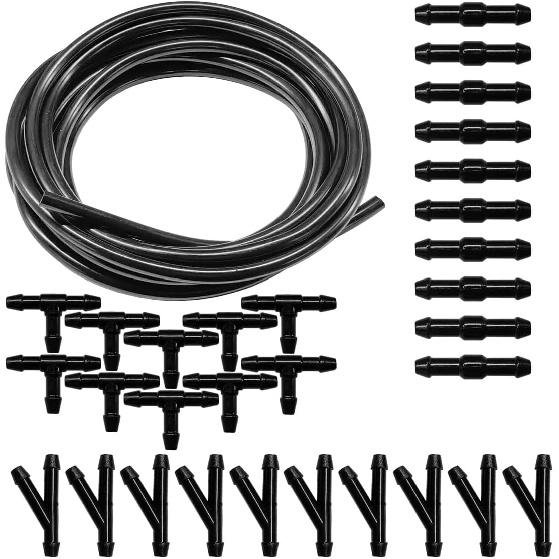 Universal Car Windshield Washer Hose Kit, 4M/13Ft Rubber Washer Fluid Hose with 30 Pcs Hose Connectors for Most Car Water Pump and Nozzles, Auto