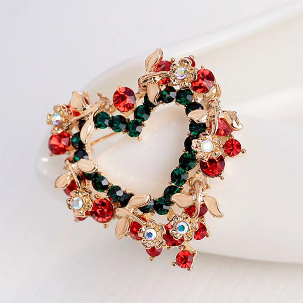 Blucome Beauty Christmas Wreath Brooch for Women Men Scarf Suit Hijiab Pins New Year Gift