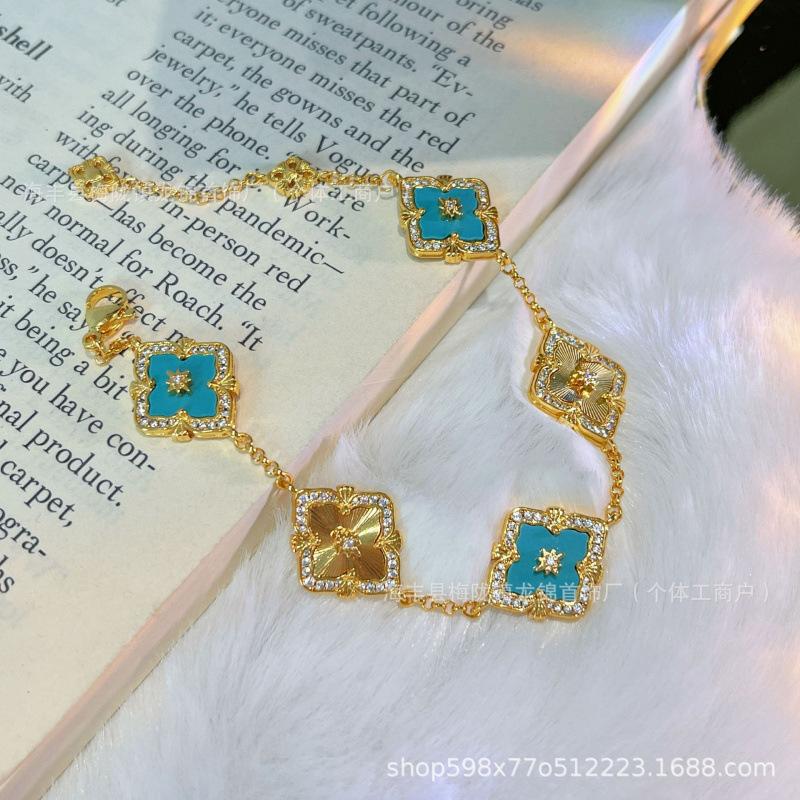 Buccellati Bracelet Four-Leaf Clover Five-Flower Laser Diamond Double-Sided Girls Retro Court