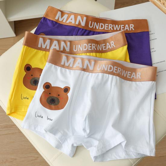 Мужские боксеры эластичные со средней талией с буквенным принтом медведя из мультфильма, мягкие дышащие U-образные выпуклые быстросохнущие влагоотводящие прочные мужские трусы, нижнее белье