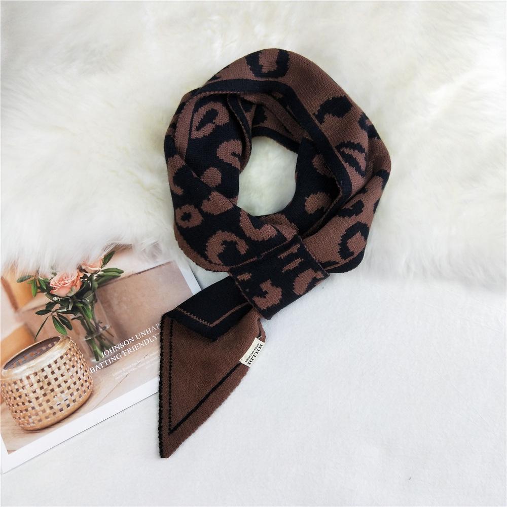Леопардовый вязаный шерстяной шарф, женский осенне-зимний модный шарф, теплый шарф