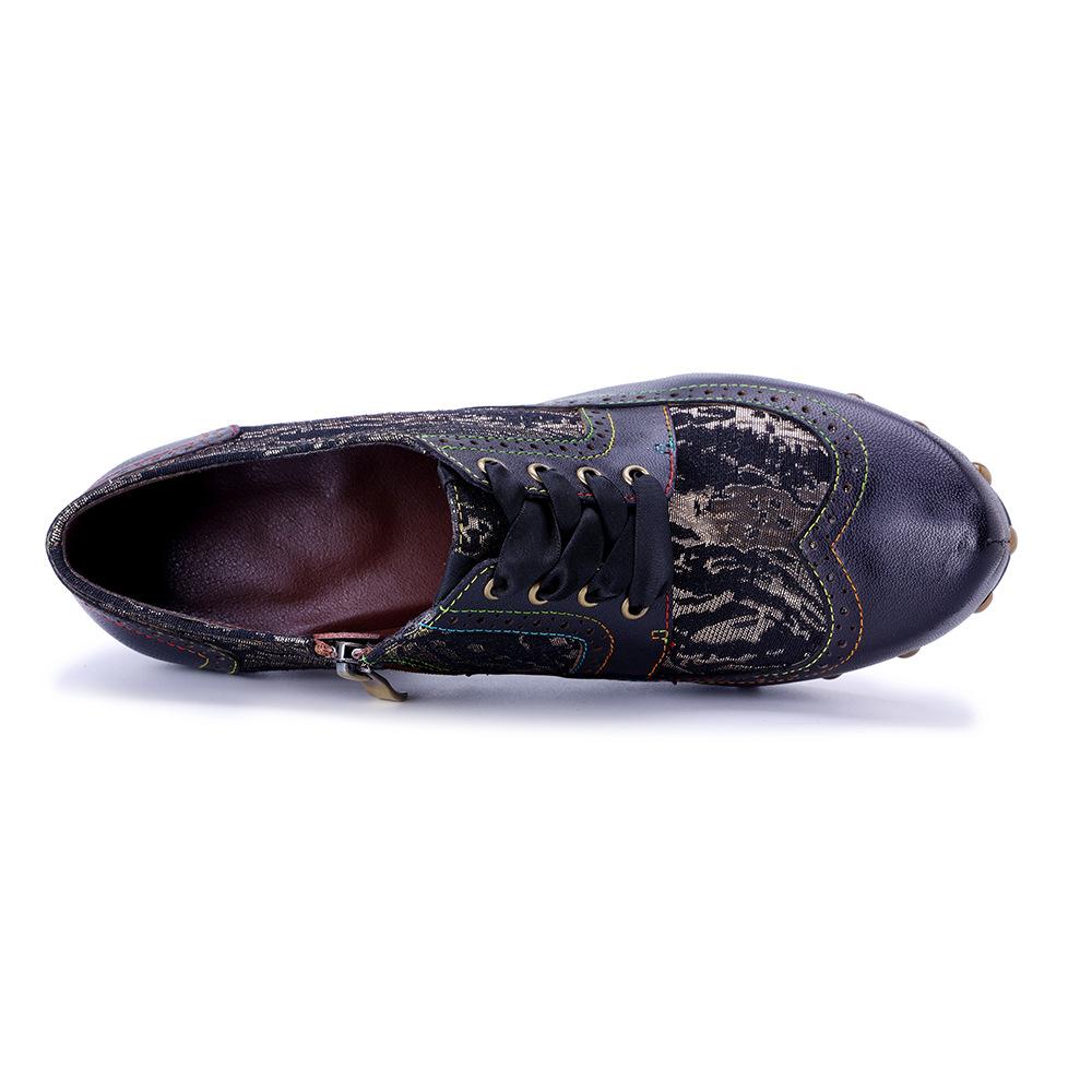 Johnature Туфли-лодочки ручной работы из натуральной кожи, в стиле ретро, пэчворк с принтом, с заклепками, на высоком каблуке, женские туфли