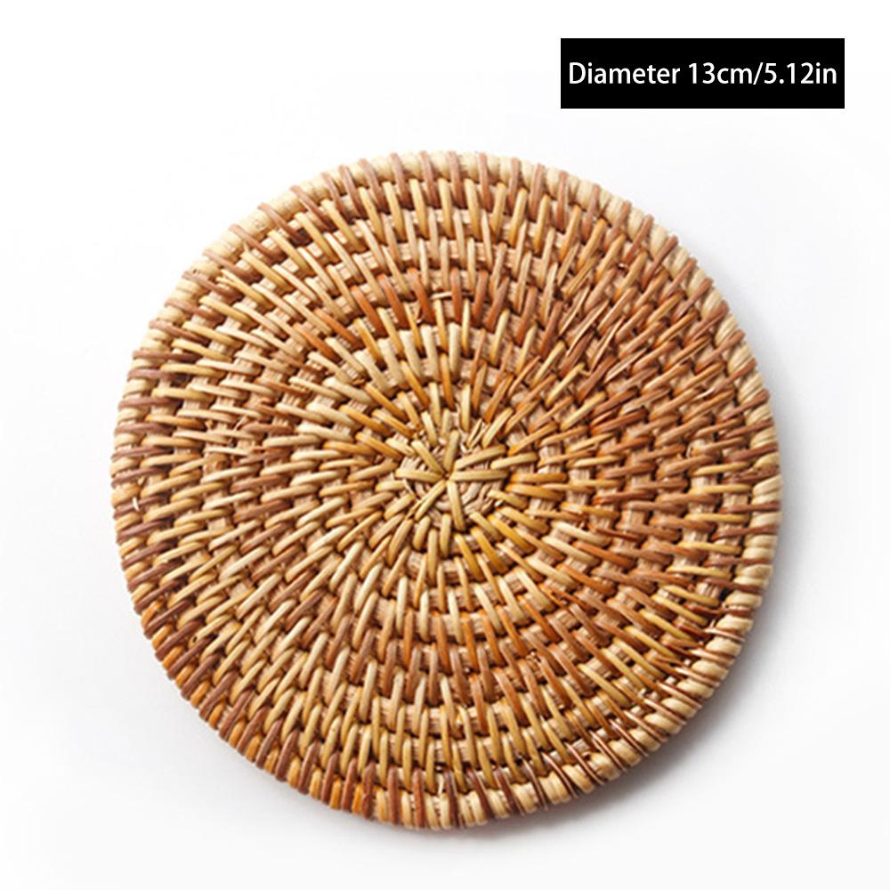 Handmade Round Natural Rattan Pad Multi-Use Heat Insulation Anti Scald Round Tea Cup Mat Pot Kitchen Decoration Accessories