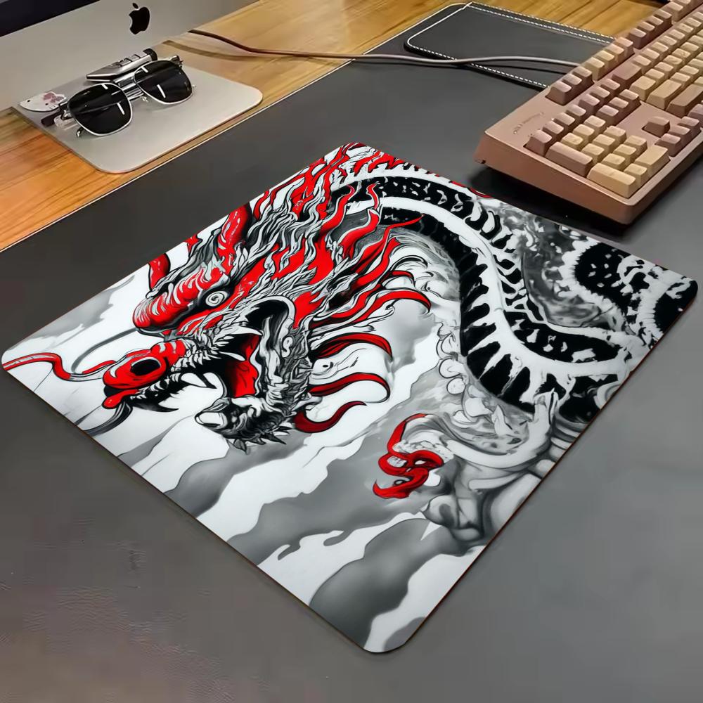Gaming Mousepad Traditional Oriental Dragon Small Deskmat Anti‑slip Lock Edge Mouse Pad Keyboard Mat Desk Protector for Laptops