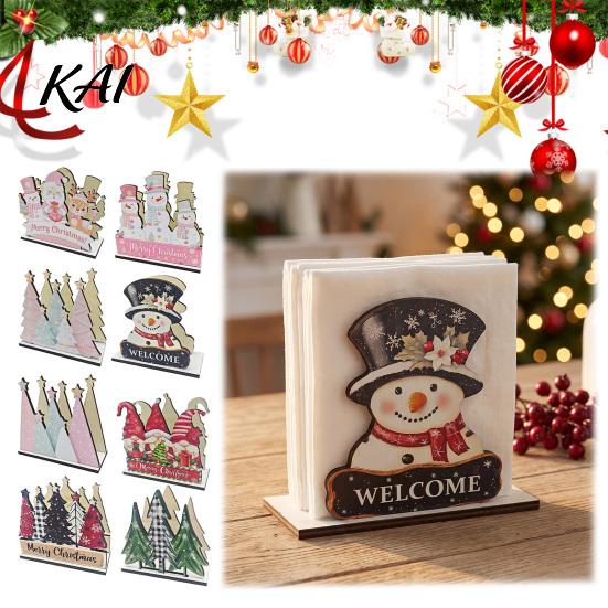 Kitchen Counter Paper Towel Rack Christmas Theme Wooden Napkin Holder, Decorative Holiday Stand, Solid Wood Tissue Stand HD UV Printing Organizer for