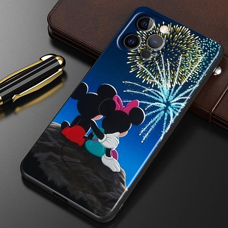 Фейерверк Минни Микки для iPhone 15 14 13 12 11 XS XR X 8 7 SE Pro Max Plus Mini черный чехол для телефона TPU