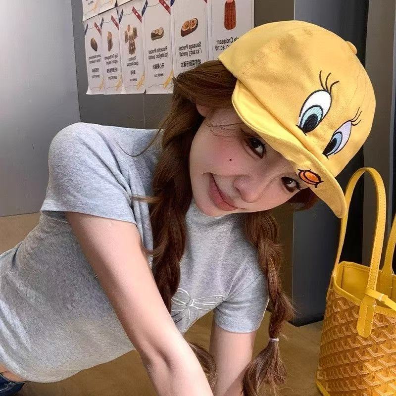 Turned brim cap ins wind big head circumference embroidered baseball cap little yellow duck cute cartoon versatile sun hat
