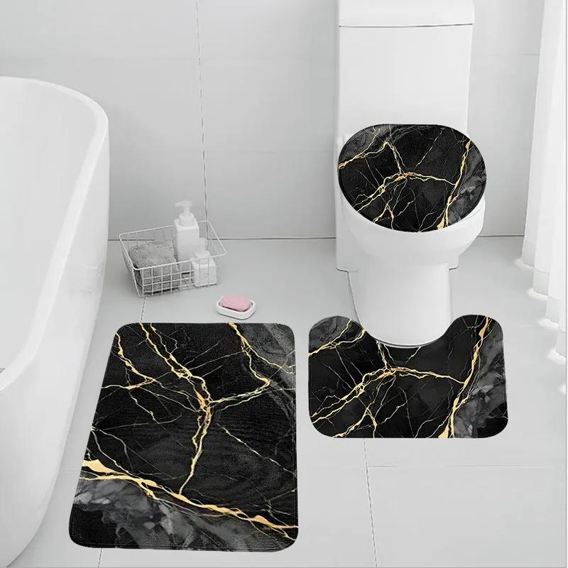Gold Thread Marble Bathroom Rug Set 3PCS Non-Slip Absorbent Floor Mat Luxury Bath Carpet Single Or Full Set Sale