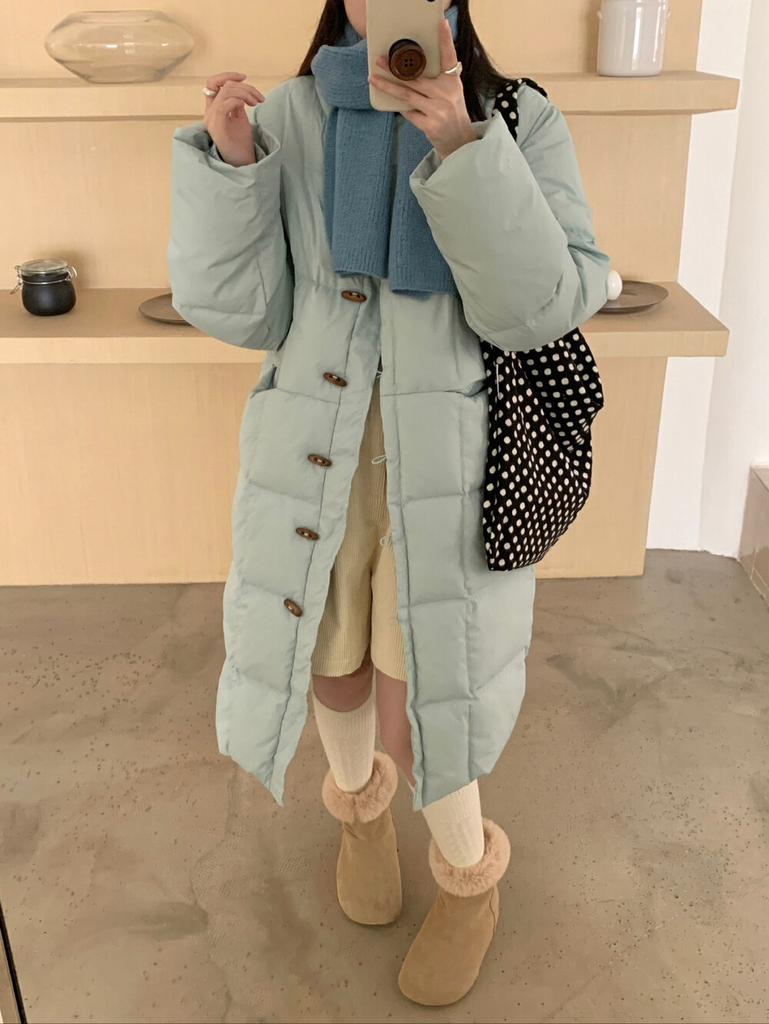 Длинная роговая пряжка пуховик женский 2024 зима новый высококачественный милый свободный теплый пиджак