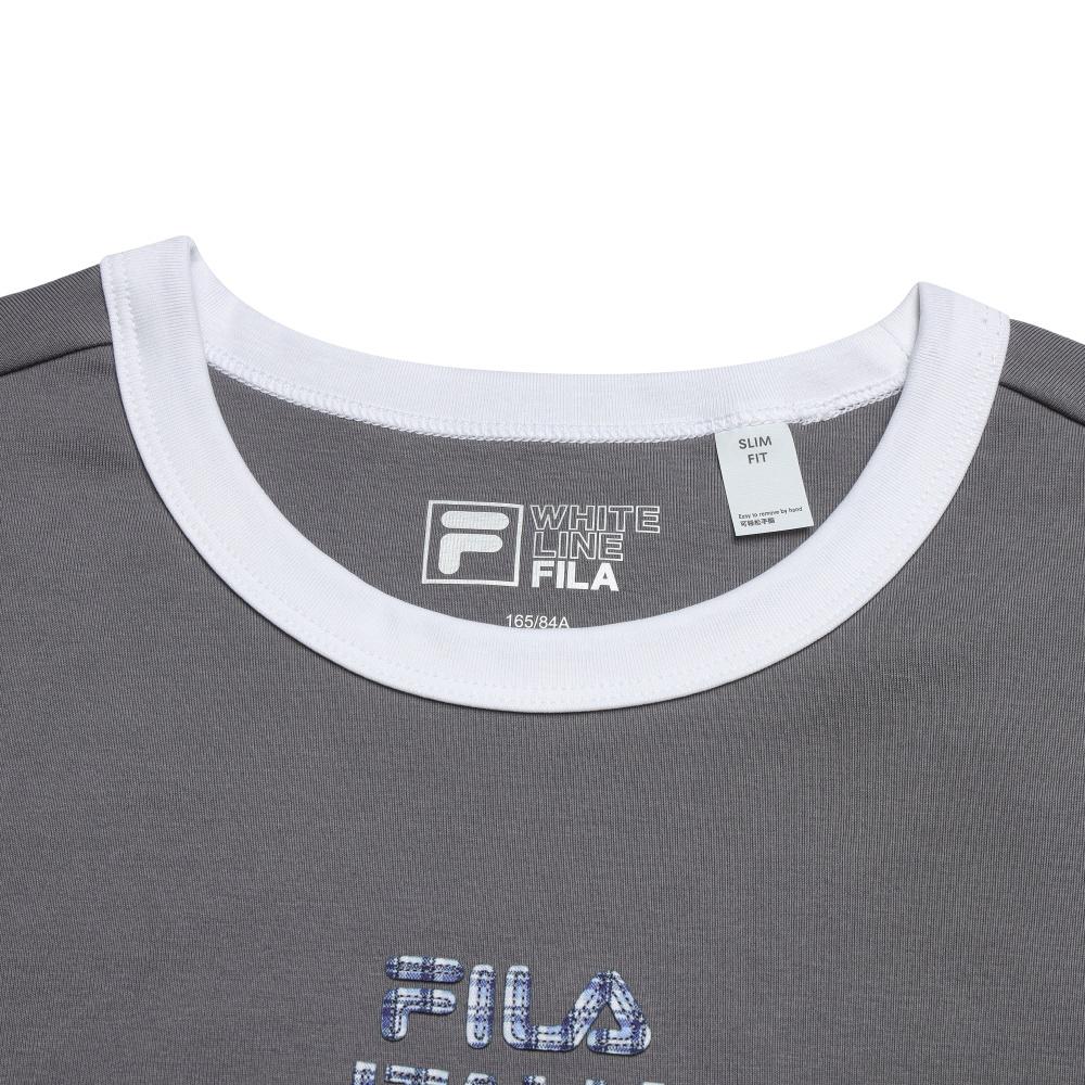 Fila Хлопковая футболка с винтажным принтом-буквой для женщин, топ, облачно-серый F11W628119FDY
