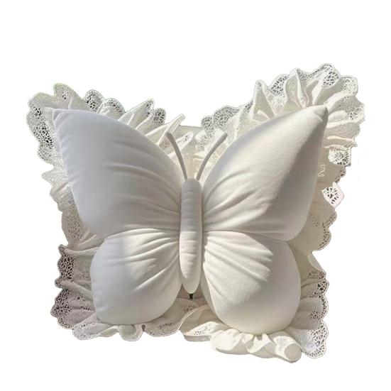 Подушка-бабочка, плюшевая подушка в форме бабочки с кружевной отделкой, декоративная милая мягкая подушка для обнимания для дивана, кушетки, кровати, автомобиля, для поясничной поддержки