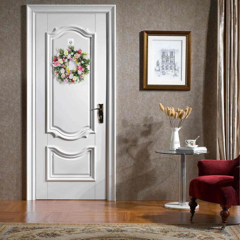 DearSun 11,2" Весенний венок Пасхальный венок с цветами, яйцами, зелеными листьями и бечевкой, для подвешивания на дверь дома, в помещении, на улице, на стену