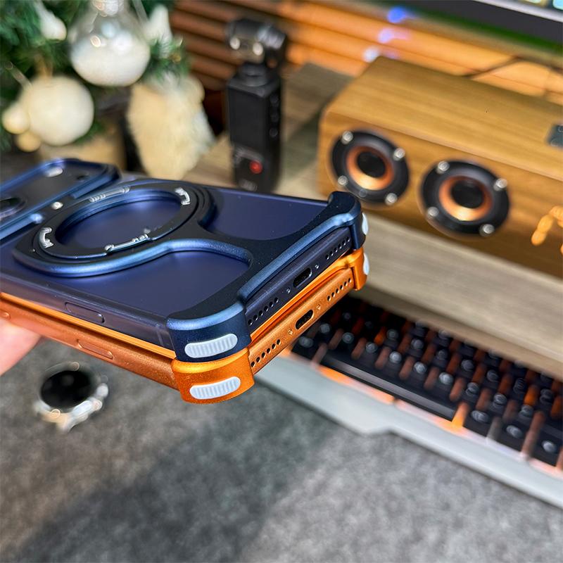 Aluminum Frameless Phone Case, Suitable for IPhone 17 16 15 14 13 Promax Magnetic Rotating Bracket Protective Cover