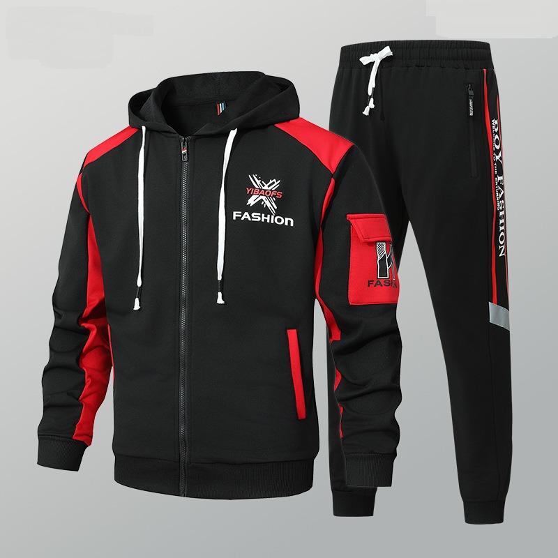 Повседневный спортивный костюм для молодых мужчин Мужской и стильный кардиган и брюки Мода высокой улицы Комплект из двух предметов