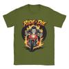 Унисекс Футболка Ride or Die Огненный Череп Байкерская Забавная Хлопковые Футболки С Коротким Рукавом Футболка С Круглым Вырезом Одежда Подарок