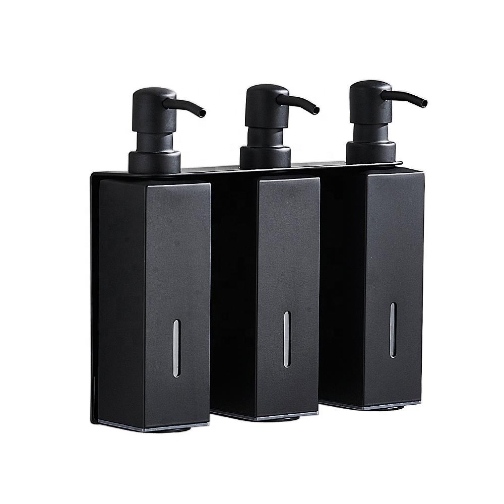 Black 3 in 1 Hotel Bathroom Shampoo Dispenser Wall Mounted SUS 304 Triple Liquid Soap Dispenser