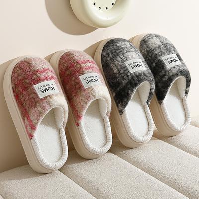 Нескользящие хлопковые тапочки женские сезонные домашние комнатные плюшевые теплые мужские хлопковые шлепанцы мужские