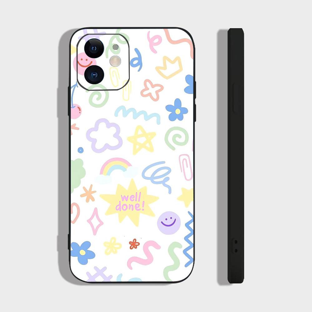 Милый рисунок для iPhone 17 Air 16 15 14 13 12 11 Pro Черный Мягкий Чехол для Телефона