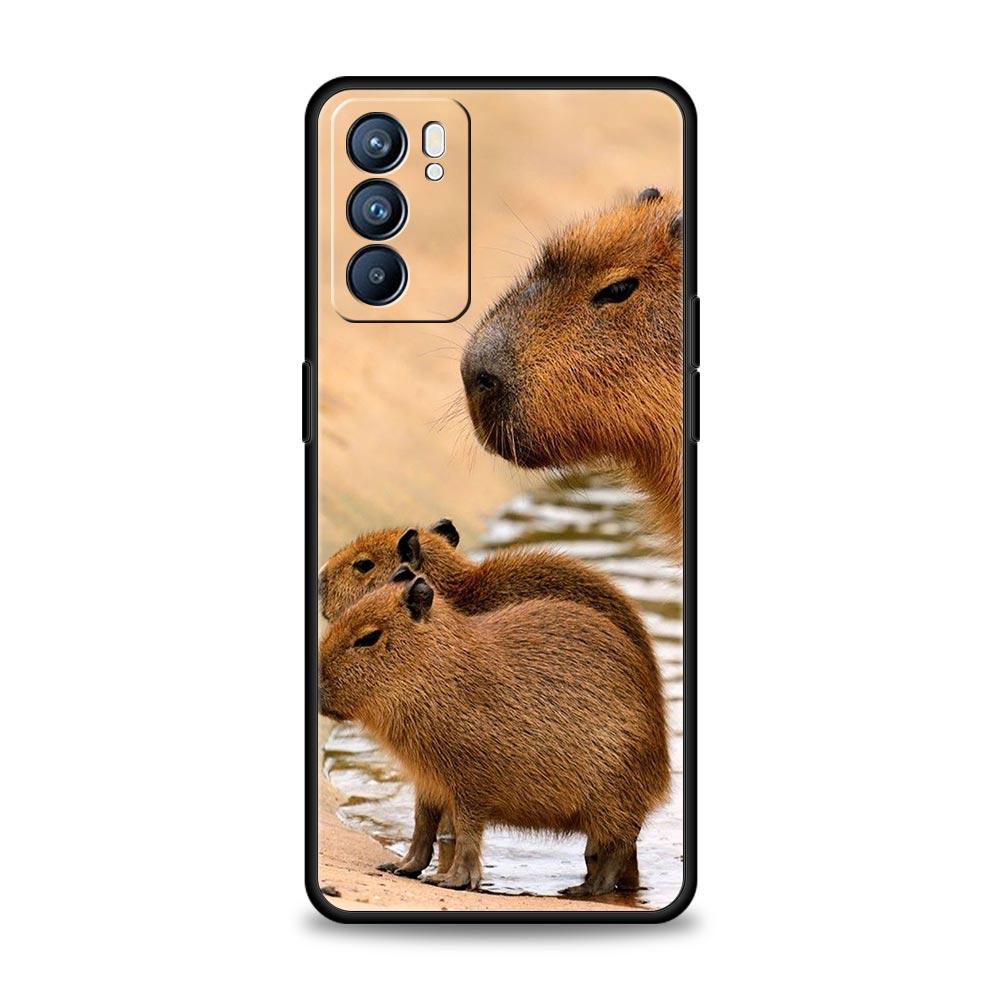 Cute Capybara Case For Oppo Find X6 Pro X5 A54 A53 A52 A9 2020 A15 A95 A17 A16 A76 A74 A57 Reno7 Reno6 Pro Plus 5G Black Cover