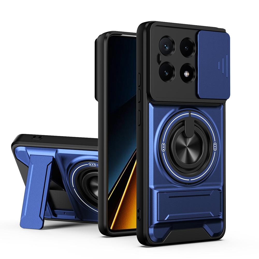 KEYSION Магнитный чехол для телефона Xiaomi POCO X6 Pro 5G Защита шторкой объектива камеры Вертикальная подставка Кольцо Ударопрочная задняя крышка