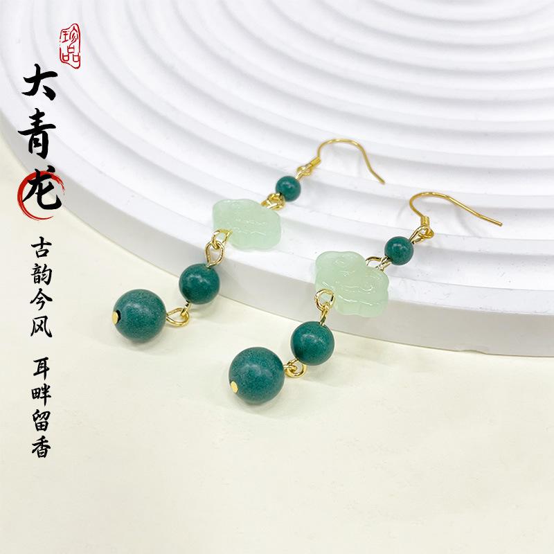 Live-streaming product: Blue Medicine Man's Scented Bead Earrings, long-lasting fragrance, natural materials, Chinese medicine beads, original design
