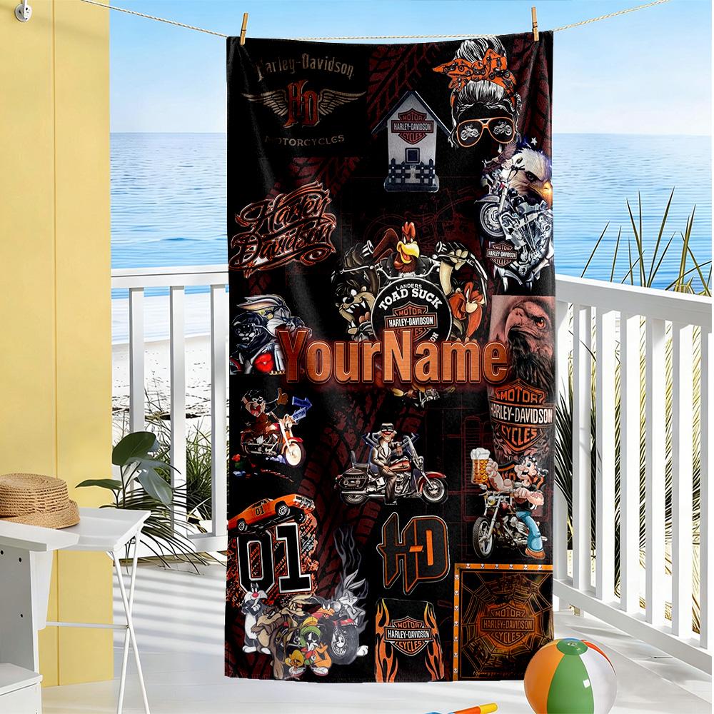 Harley-davidson Motorcycles Customized Name Beach Towel Soft Durable Quick-Dry