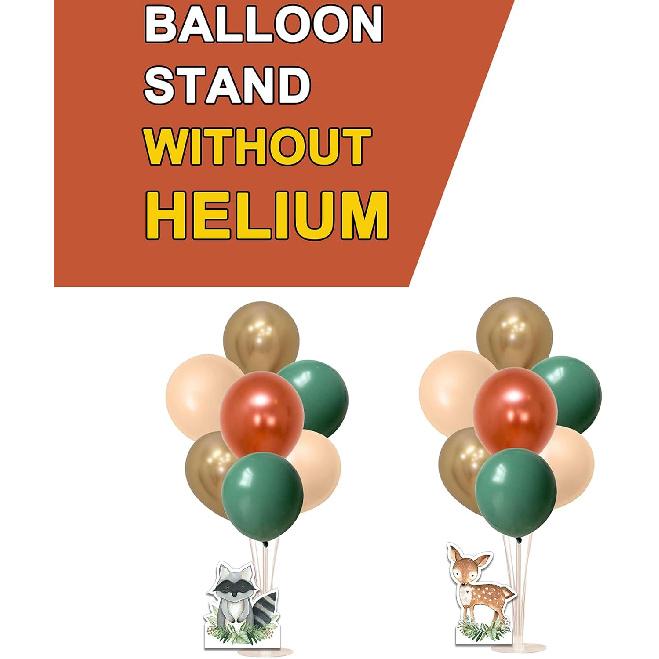 Woodland Balloon Stand Kit and Animals Centerpieces, 2 Set Table Stand Holder with 22 Balloons, Fox and Bear, Deer and Raccoon cutout, Wild one 1st