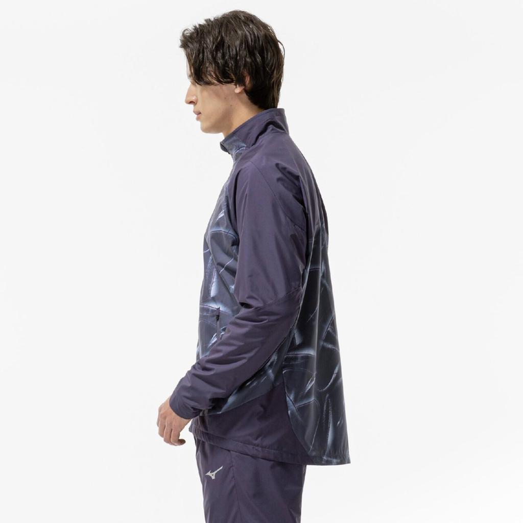 Mizuno Куртка тренировочная Breath Thermo Warmer, легкая, темно-синяя, материал с теплогенерацией, 32MEC541, мужская,