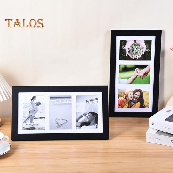 Wooden Photo Frame with 3 Openings Mat Home Office Wall Mount Horizontal Vertical Standing Desktop Decorative Collage Picture Display Frame