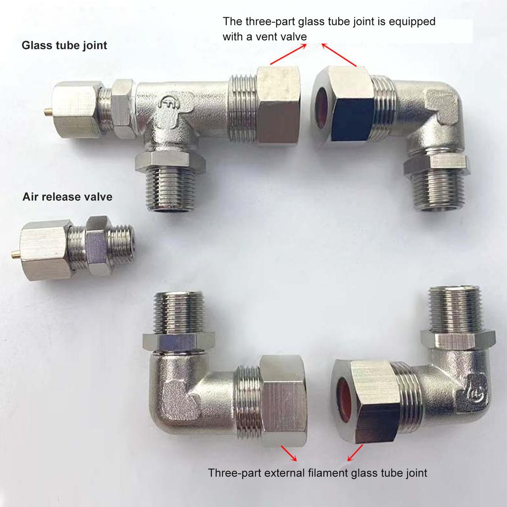 Узел стеклянной трубки указателя уровня воды котла Адаптер смотрового стекла котла Медь 3/8 дюйма Фитинг водомерного стекла Прочный
