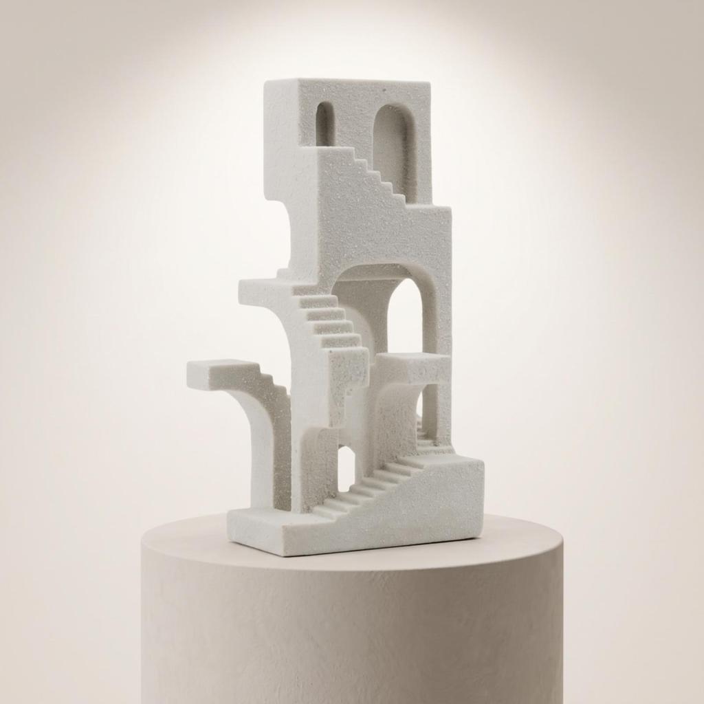 Architectural Sculpture Stone-Like with Staircase Shapes Minimalist