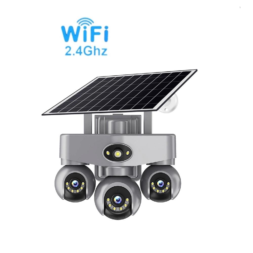 Solar PTZ Camera – 4G/WiFi Outdoor Security with 3-Screen View, Optional LED Light, 2-in-1 Surveillance & Night Lighting