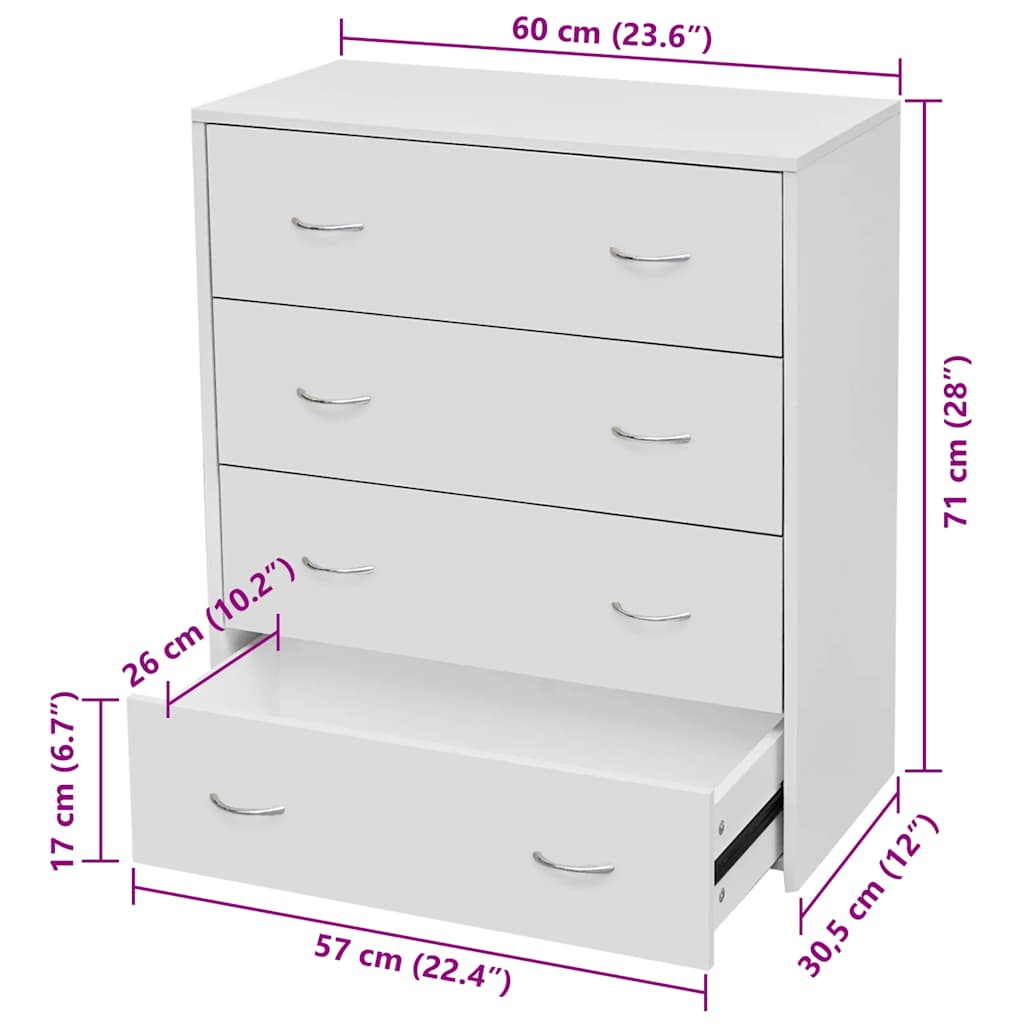 4 Drawer Chest of Drawers 60*30.5*71 cm White
