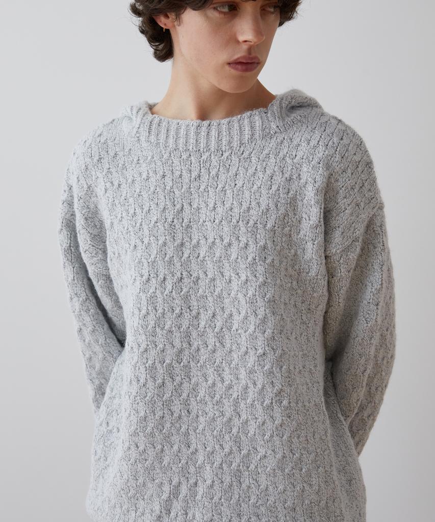 TRIP LE SENS Wool Hair Cable Hooded Knit_Light Gray