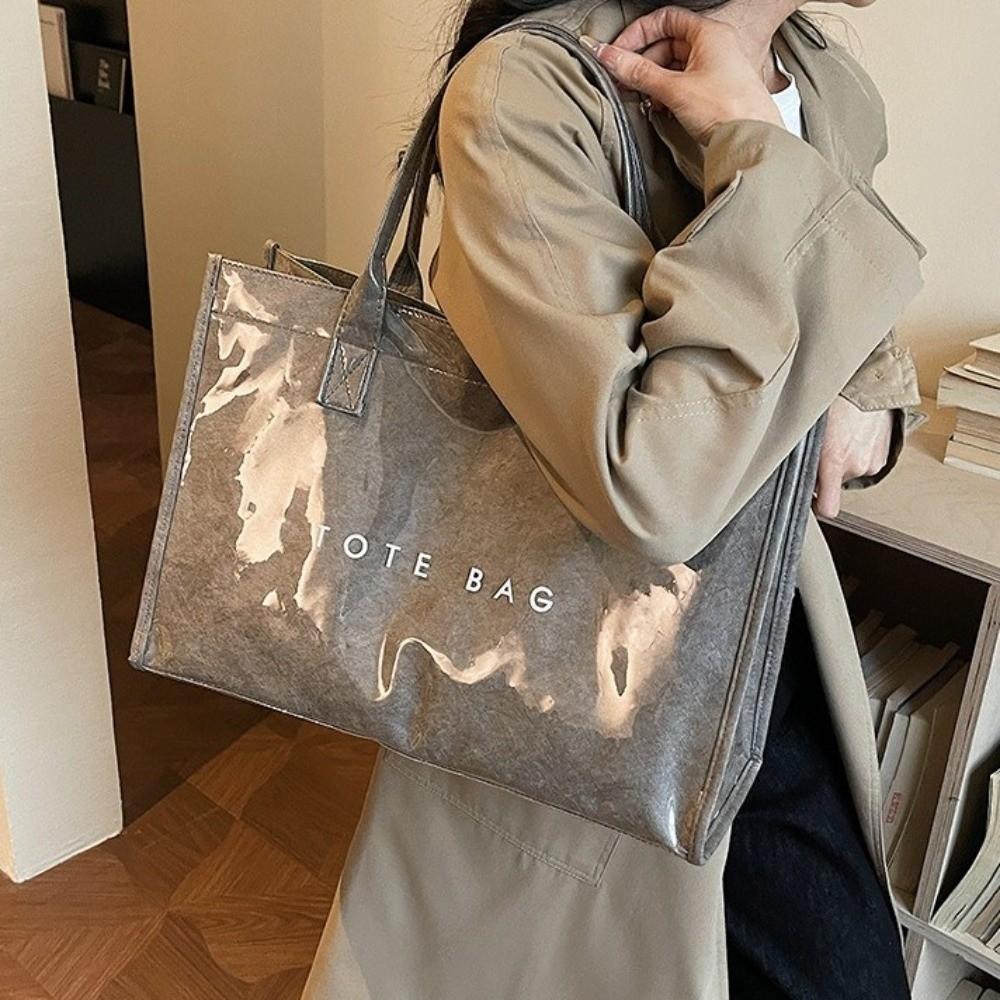 Glossy Transparent Jelly Bag Large Capacity Letter Prints Handbags Fashion PVC Tote Bag Swimming