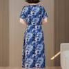 Plus Size Casual Summer Women's Dresses Elegant Slim Short Sleeve Vintage Print Long Dress Female Summer Clothes