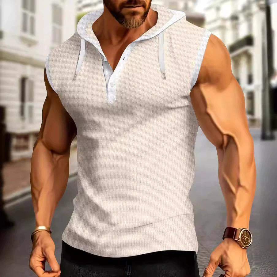 Summer Men's Loose Sports Fitness Sleeveless Hooded Cotton Polo Shirt