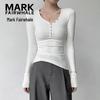 MARK FAIRWHALE Women's V-Neck Slim-Fit Long Sleeve T-Shirt