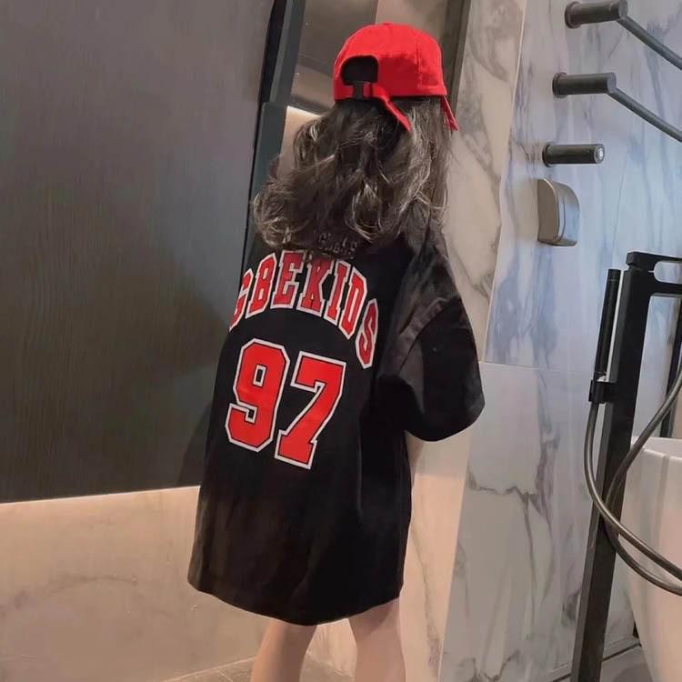 Trendy Girls' Mid-Length Summer Dress & Basketball T-Shirt Set, Loose Fit, Short-Sleeved for Older Kids