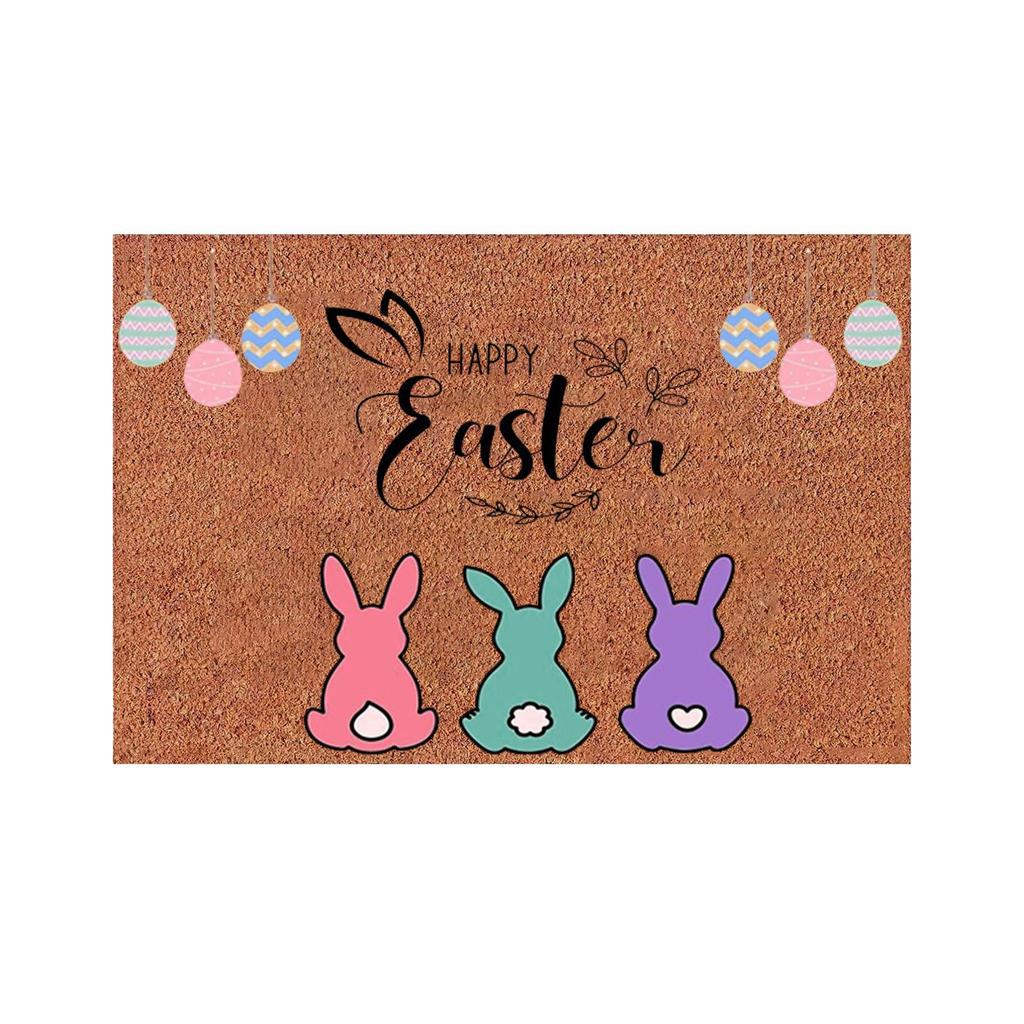 Happy Easter Welcome Doormat, Non- Fiber Carpet, Fun Easter Bunny Doormat