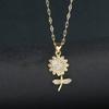 New  Sweet Zircon Sunflower Pendant Necklaces for Women Stainless Steel Chain Jewelry Accessories Wedding Party Gifts