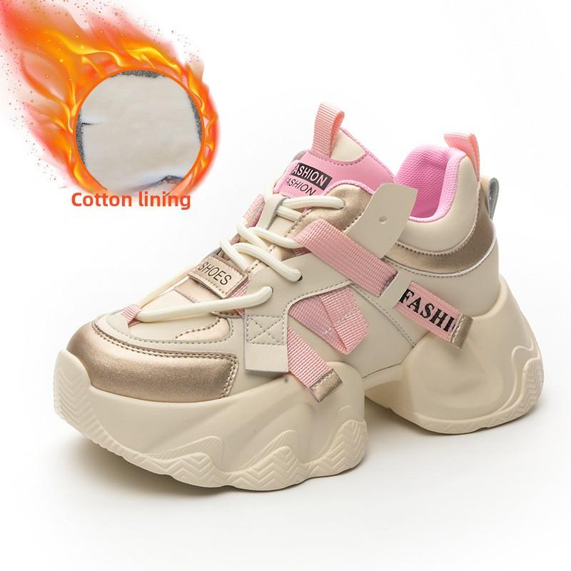 Кожаные женские туфли весна лето кекс толстая подошва внутри подъемные спортивные повседневные туфли старые