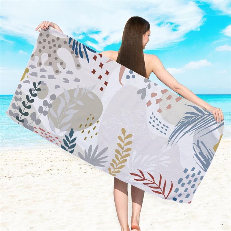 Boho Abstract Leaf Geometric Print Beach Towel Quick Dry Microfiber Soft Summer Swimming Bath Towel
