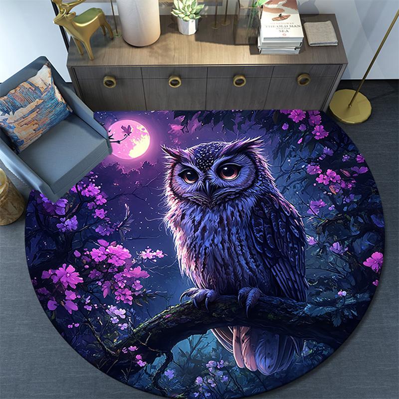 Night Owl Round Area Rug,Carpet Rug for Living Room Bedroom Sofa Playroom Decor,Non-slip Floor Mat
