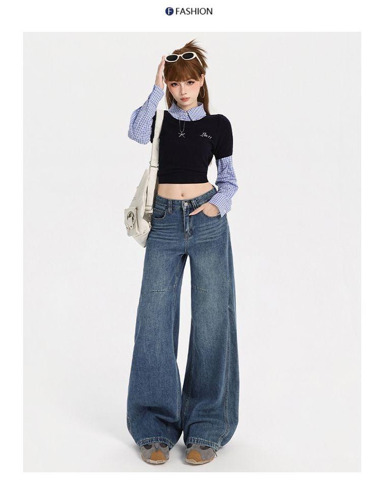 Gedijie High Waist Loose Look slimming and drooping Bending Knife Pants Women's Trendy Versatile Cowboy Wide Leg Pants