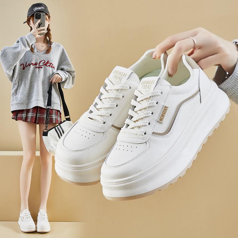 Women's Casual Chunky Platform Sneakers Non-Slip Lace-Up Walking Shoes Comfortable Running Shoes PU Leather Athletic Workout Tennis Sneakers for Women