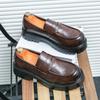 Spring Summer Versatile Thick Soled Round Toe Man Loafers Brown Leather Daily Wedding Fashion Dress Slip-on Party Casual Shoes