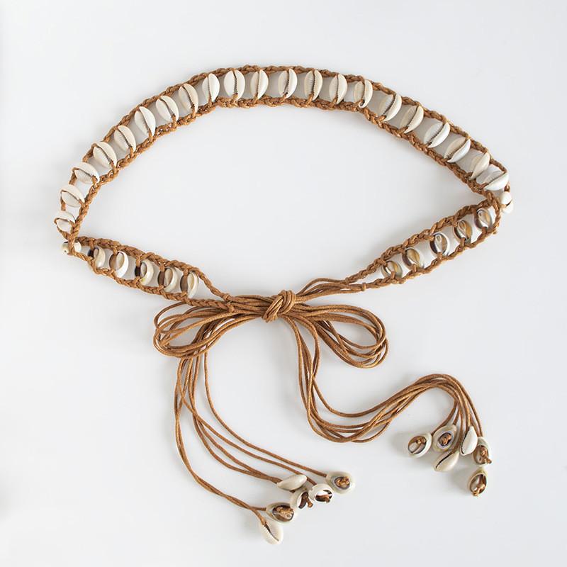Handmade Leather Boho Waist Belt With Shell Decorations For Casual Wear