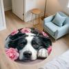 Border Collie and Fresh Flowers pattern round rug,Carpet Rug for Living Room Bedroom  Playroom ,Non-slip Floor Mat,Holiday Gifts and Birthday Gifts.